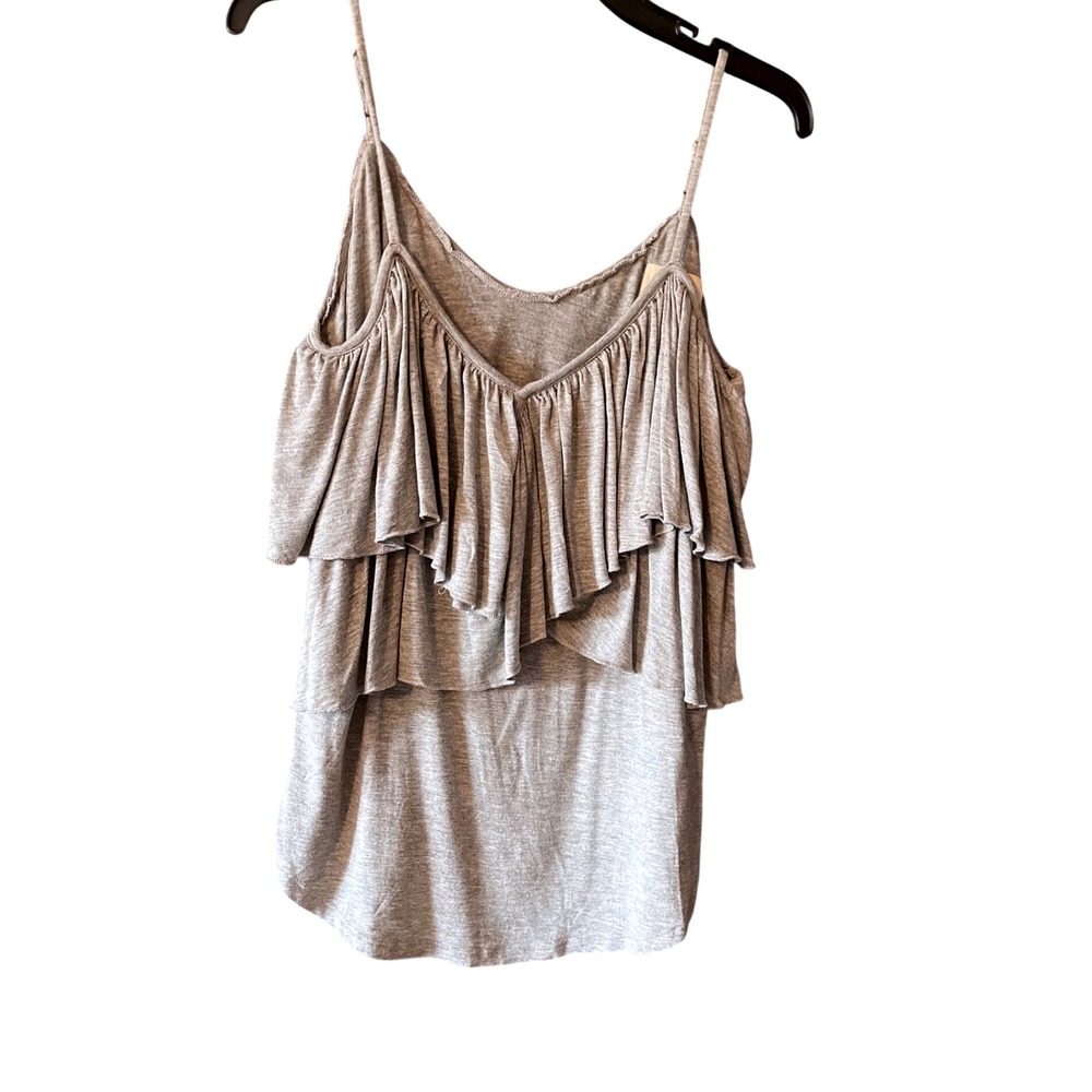 Chaser Women's Gray Ruffle Layered Adjustable Spaghetti Strap Tank Top Size‎ M
